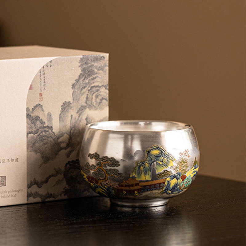 Zen-Teetasse aus Keramik mit Drachen- und Naturmotiven