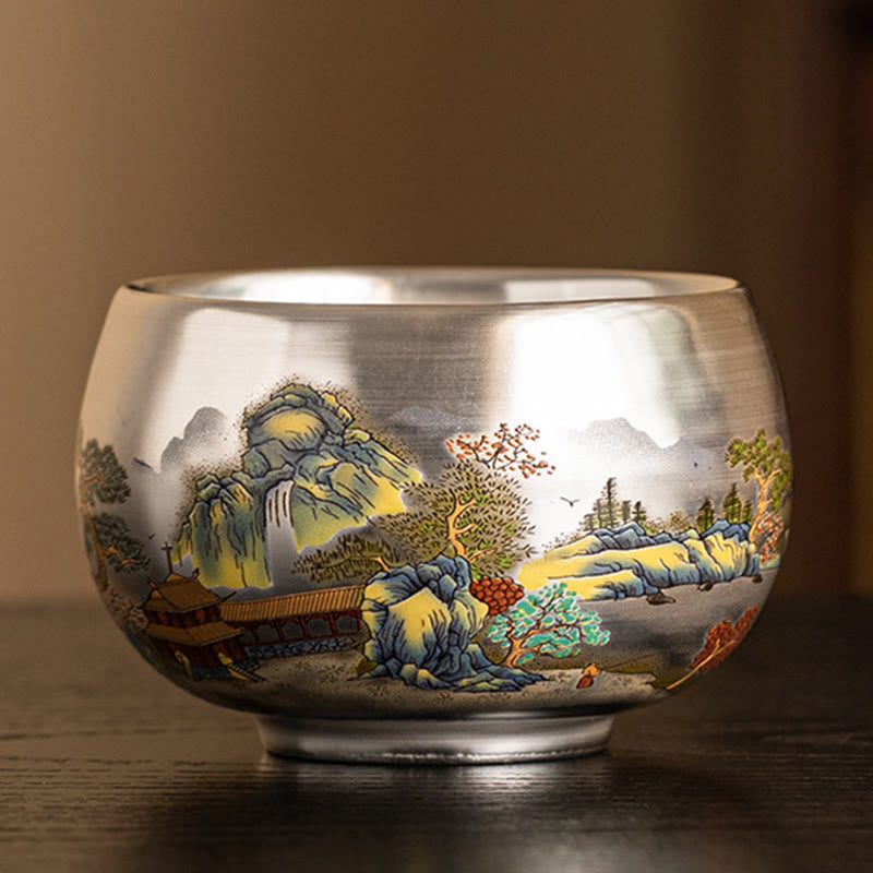 Zen-Teetasse aus Keramik mit Drachen- und Naturmotiven
