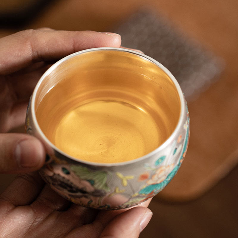 Zen-Teetasse aus Keramik mit Drachen- und Naturmotiven