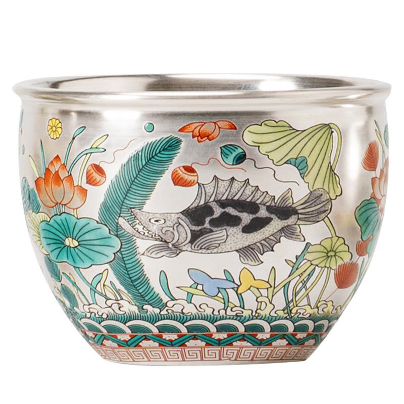 Zen-Teetasse aus Keramik mit Drachen- und Naturmotiven