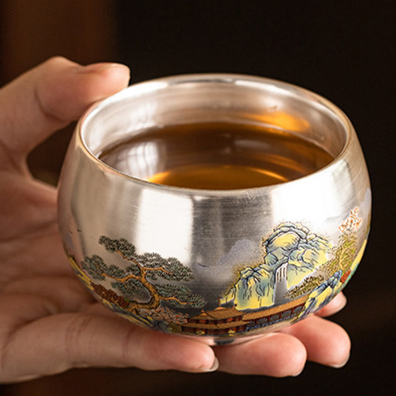 Zen-Teetasse aus Keramik mit Drachen- und Naturmotiven