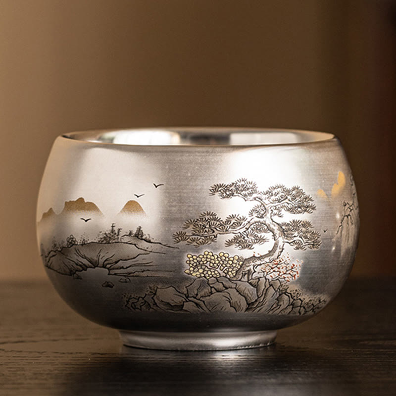 Zen-Teetasse aus Keramik mit Drachen- und Naturmotiven