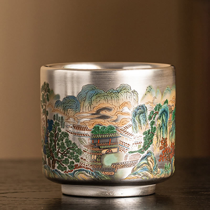 Zen-Teetasse aus Keramik mit Drachen- und Naturmotiven