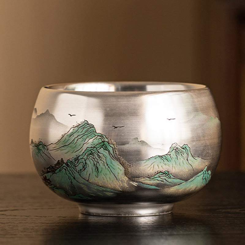 Zen-Teetasse aus Keramik mit Drachen- und Naturmotiven