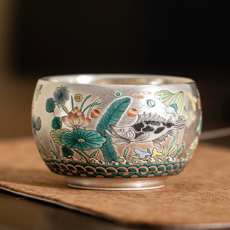 Zen-Teetasse aus Keramik mit Drachen- und Naturmotiven