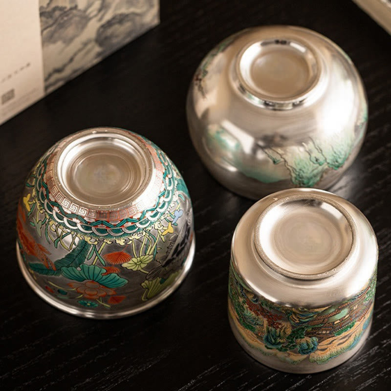 Zen-Teetasse aus Keramik mit Drachen- und Naturmotiven