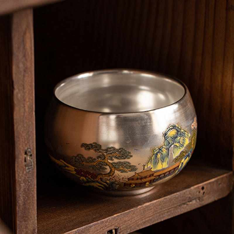 Zen-Teetasse aus Keramik mit Drachen- und Naturmotiven