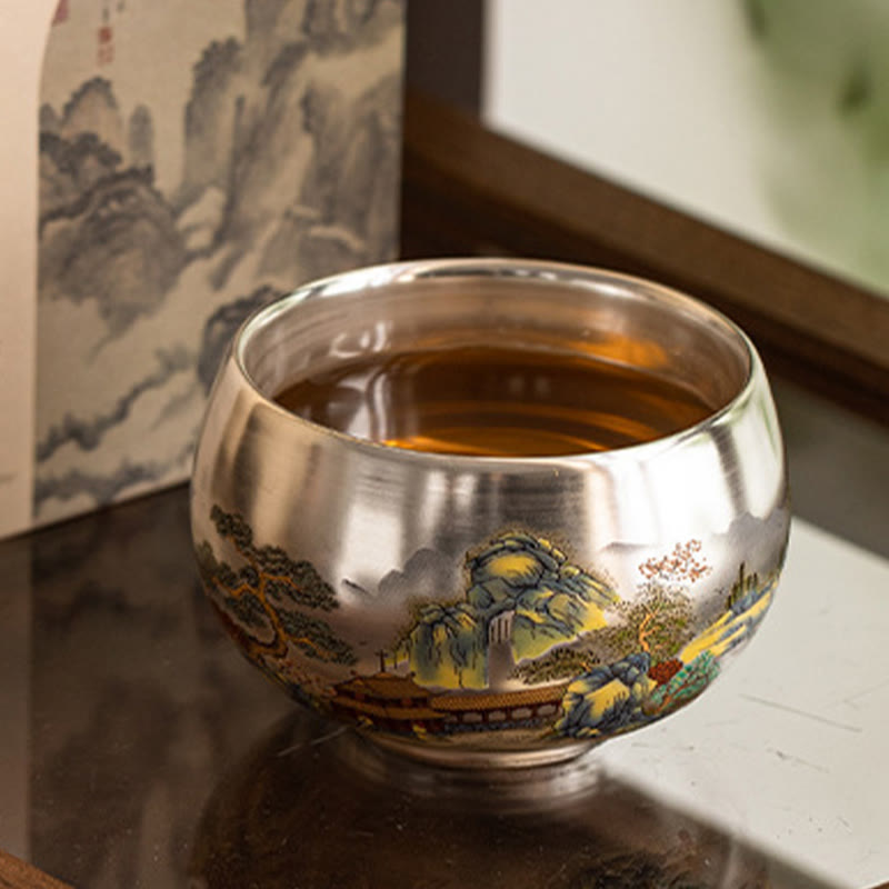 Zen-Teetasse aus Keramik mit Drachen- und Naturmotiven