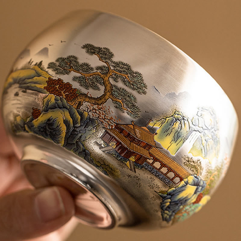 Zen-Teetasse aus Keramik mit Drachen- und Naturmotiven
