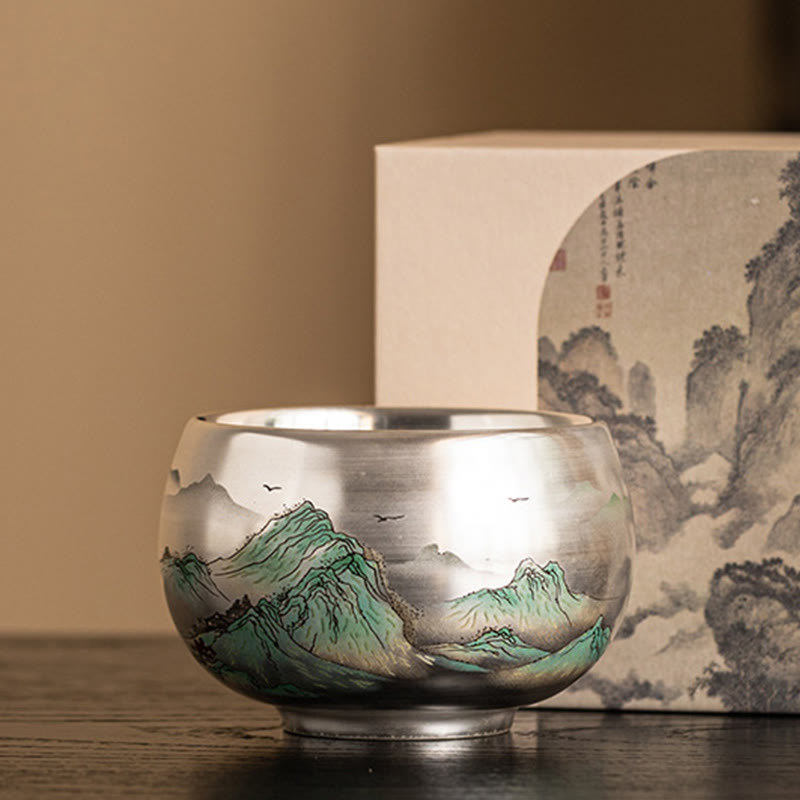 Zen-Teetasse aus Keramik mit Drachen- und Naturmotiven