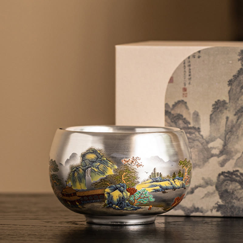Zen-Teetasse aus Keramik mit Drachen- und Naturmotiven