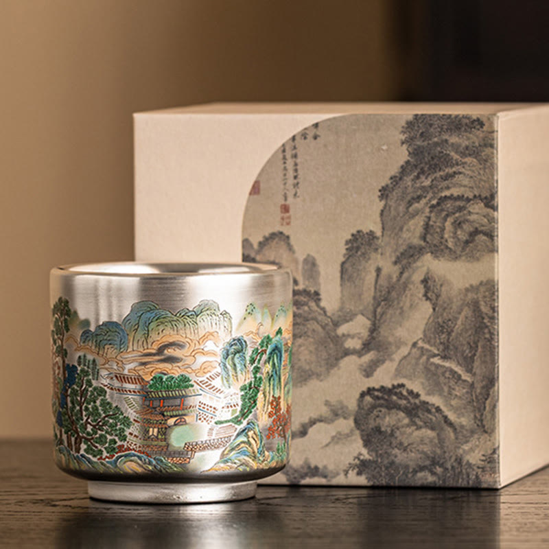 Zen-Teetasse aus Keramik mit Drachen- und Naturmotiven