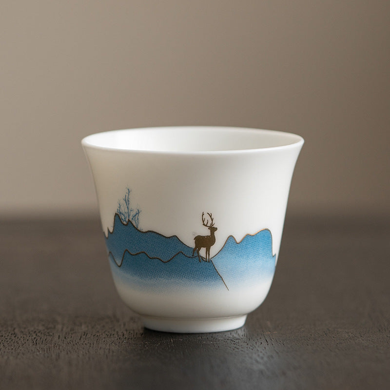 Zen-Teetasse aus Keramik mit Lotusblumen- und Bergdesign, 100 ml