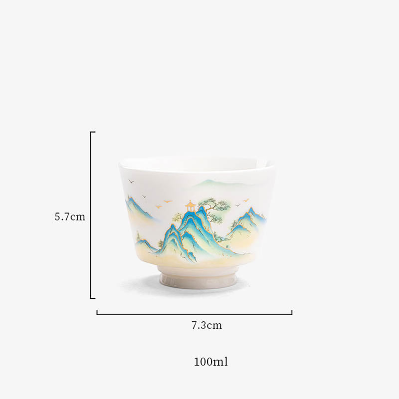 Zen-Teetasse aus Keramik mit Lotusblumen- und Bergdesign, 100 ml