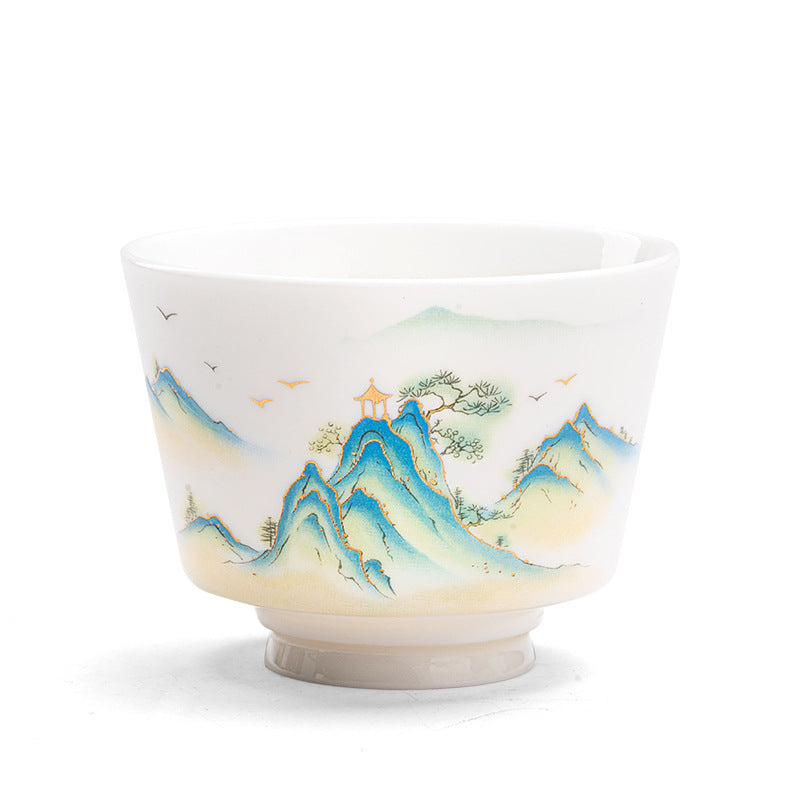 Zen-Teetasse aus Keramik mit Lotusblumen- und Bergdesign, 100 ml