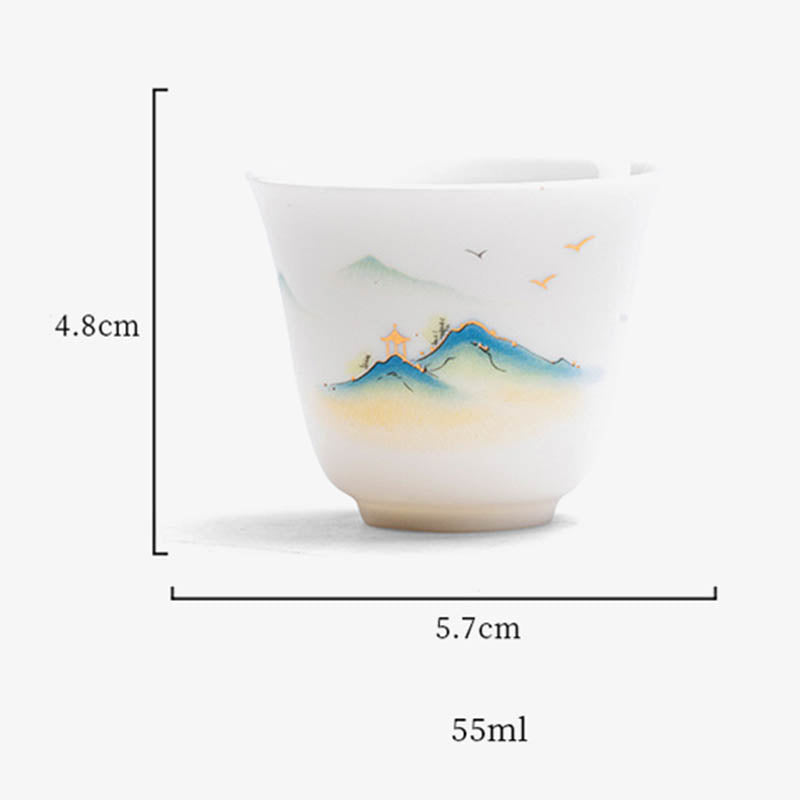 Zen-Teetasse aus Keramik mit Lotusblumen- und Bergdesign, 100 ml