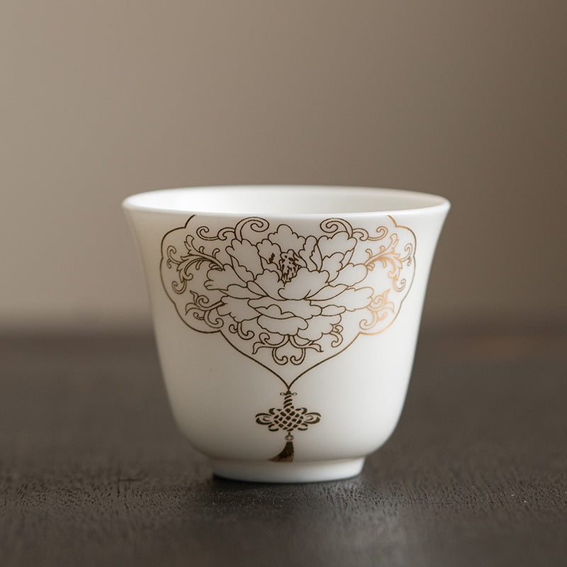Zen-Teetasse aus Keramik mit Lotusblumen- und Bergdesign, 100 ml