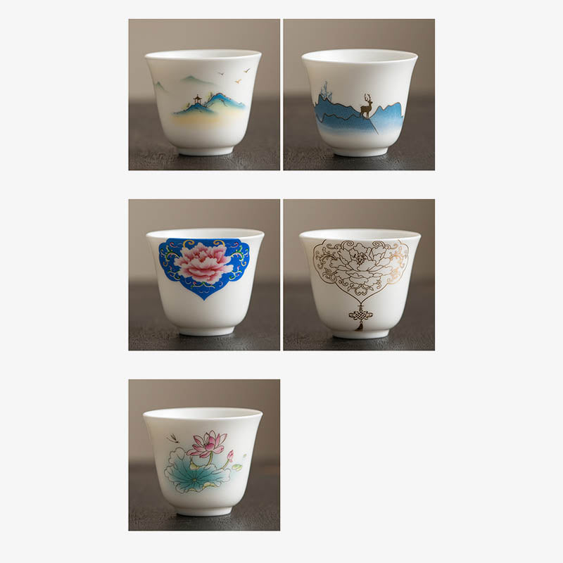 Zen-Teetasse aus Keramik mit Lotusblumen- und Bergdesign, 100 ml