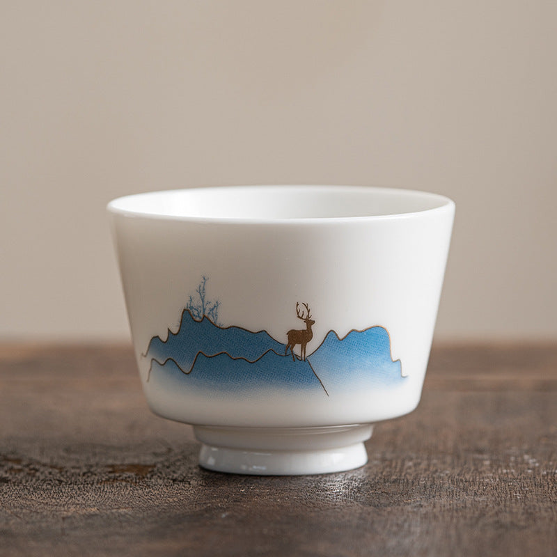 Zen-Teetasse aus Keramik mit Lotusblumen- und Bergdesign, 100 ml