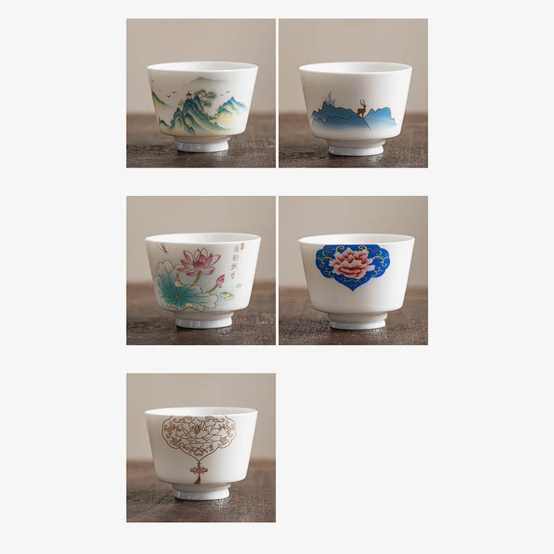 Zen-Teetasse aus Keramik mit Lotusblumen- und Bergdesign, 100 ml