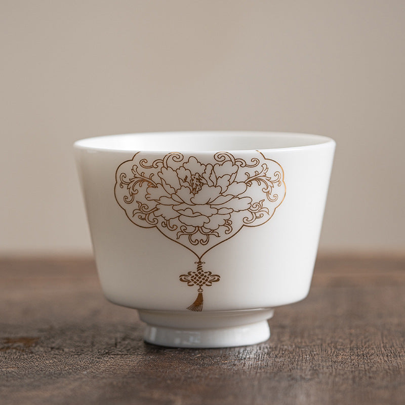 Zen-Teetasse aus Keramik mit Lotusblumen- und Bergdesign, 100 ml