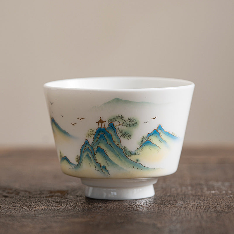 Zen-Teetasse aus Keramik mit Lotusblumen- und Bergdesign, 100 ml