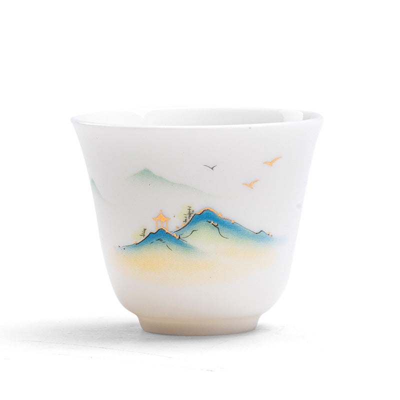 Zen-Teetasse aus Keramik mit Lotusblumen- und Bergdesign, 100 ml