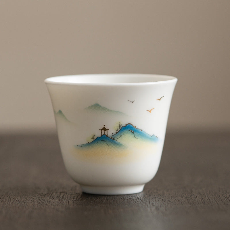 Zen-Teetasse aus Keramik mit Lotusblumen- und Bergdesign, 100 ml