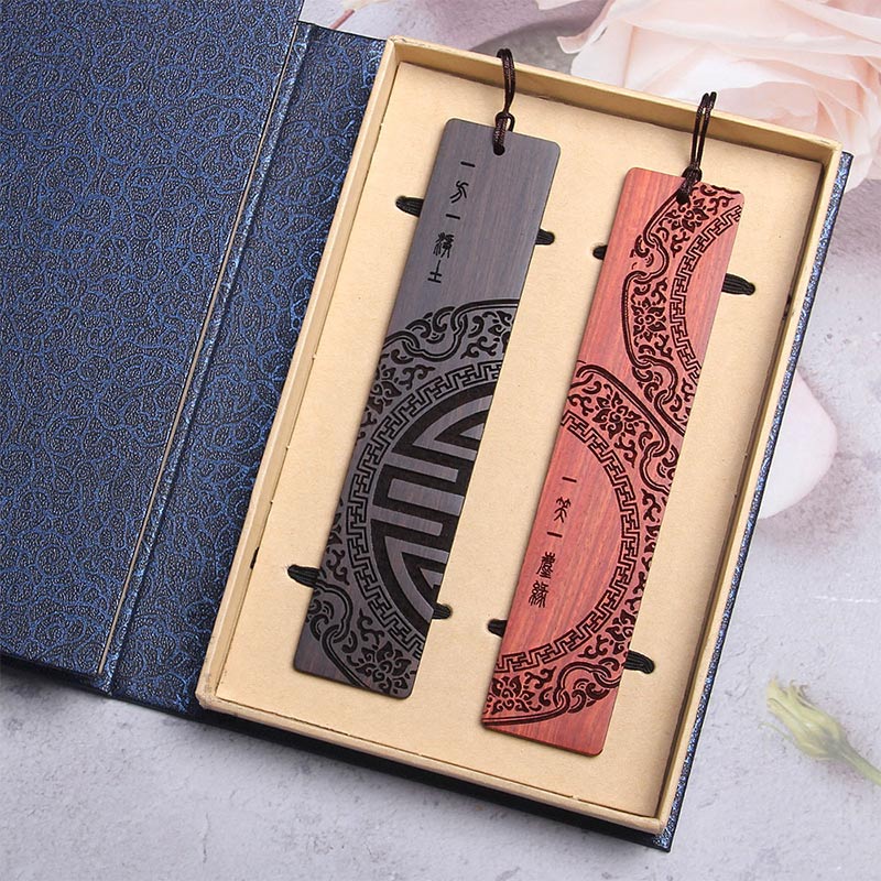 Zen-Lesezeichen aus Ebenholz | Geschenkset aus rotem Sandelholz