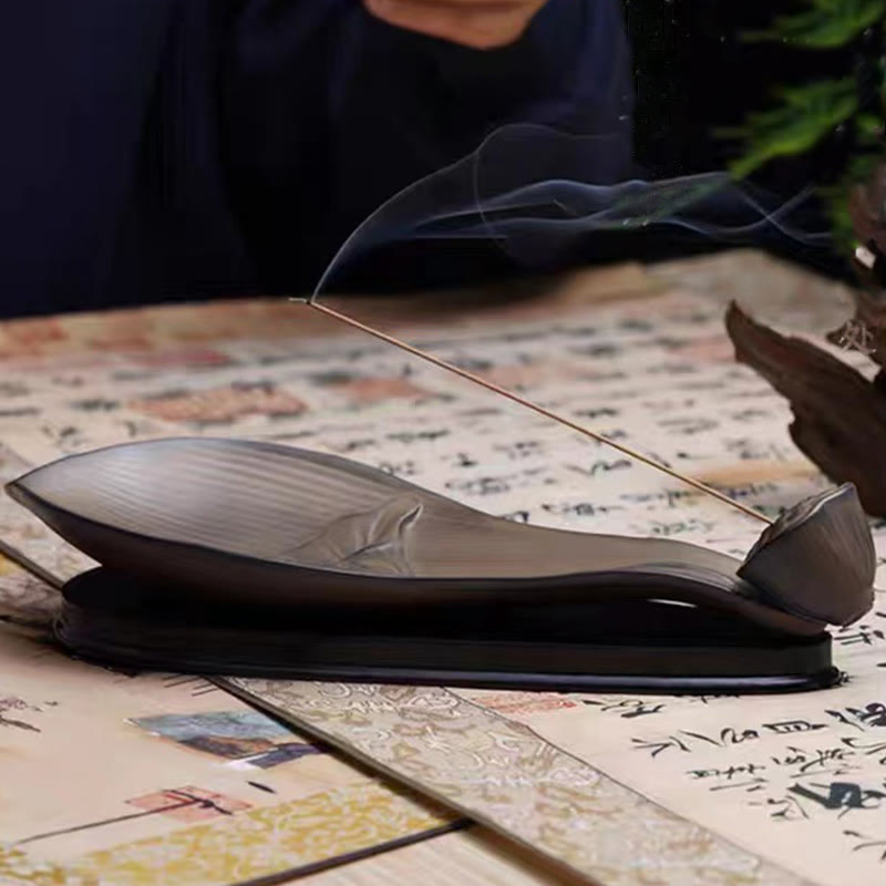 Zen Lotus Pod Räuchergefäß aus brauner Keramik, 24 cm