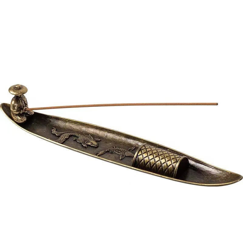 Räuchergefäß aus Zinklegierung mit Fischer-Koi-Fisch, 21,7 cm